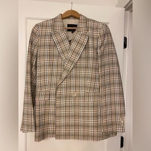 Massimo Dutti blazer, linen/cotton, plaid, size 12